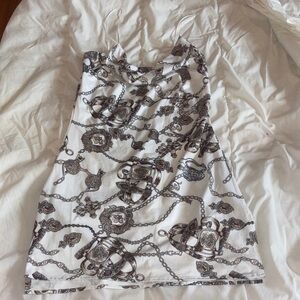 White and Brown Chain Print Dress